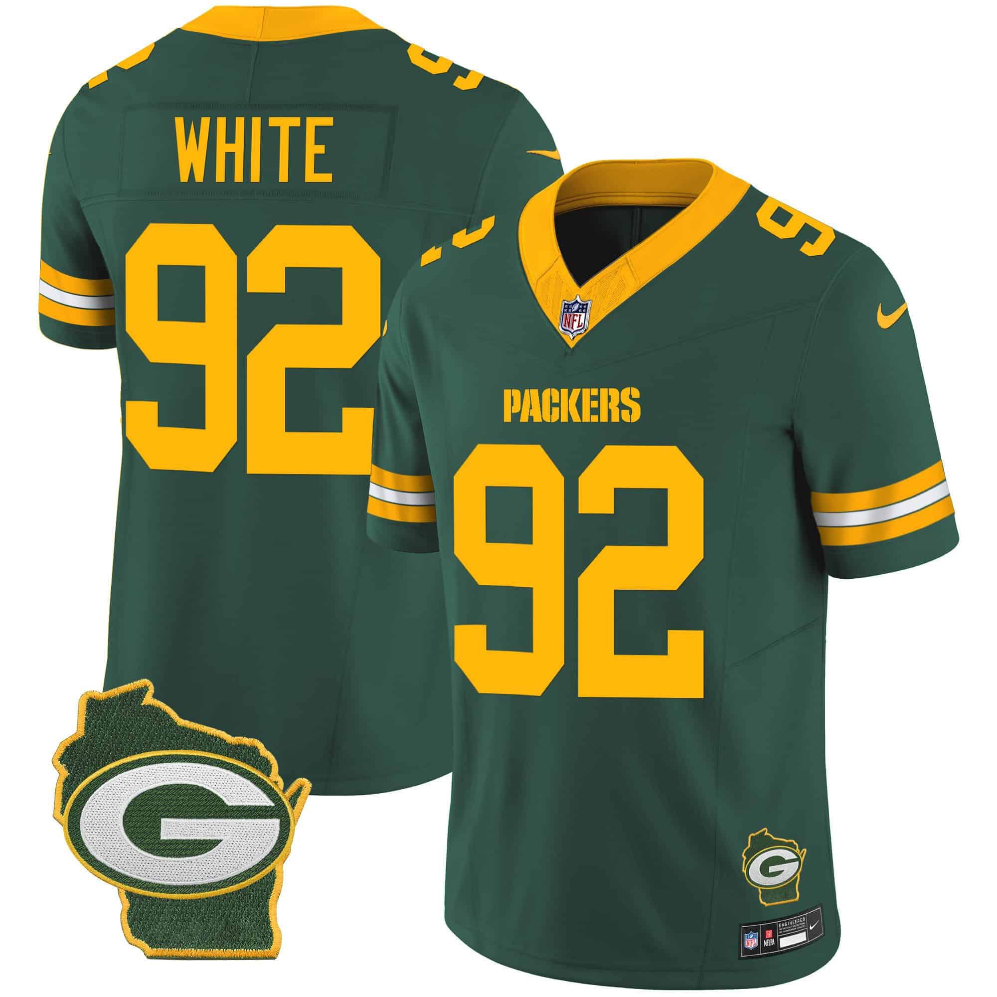 Men Green Bay Packers #92 White Green 2024 Nike Home Patch Vapor NFL Jersey style 1->indianapolis colts->NFL Jersey